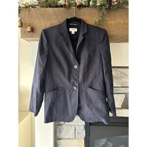 Talbots Blazer Size 6 P Navy Italian Linen Blend Career Classic Timeless Mature